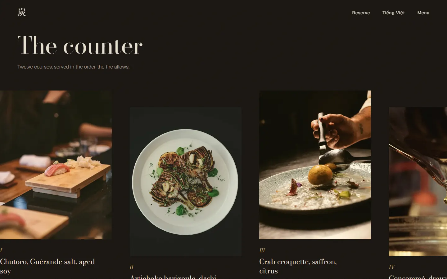 Sumi & Sel tasting menu page on a laptop