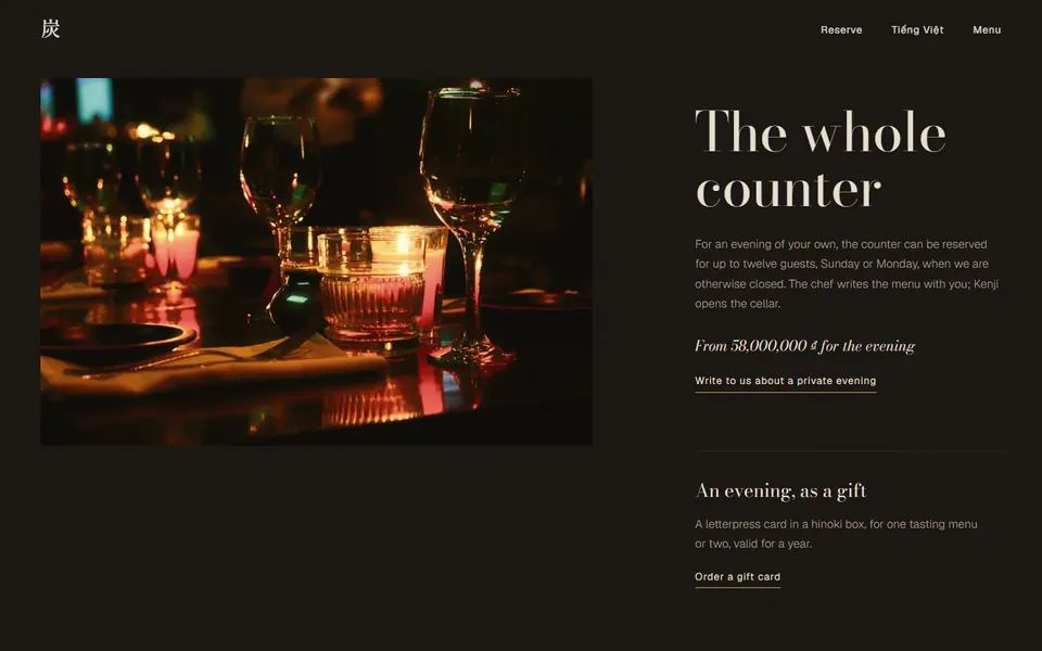 Private evenings page with candlelit glasses